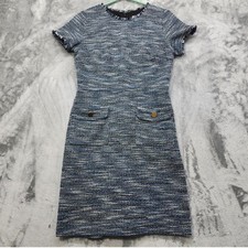 Ann Taylor LOFT Dress Womens 6 Blue Boulce Tweed Short Sleeve Sheath Preppy