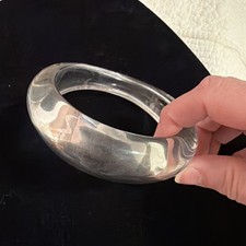 Lucite Clear Solid Wavy Bangle Bracelet Vintage Chunky Acrylic Jewelry Size 8