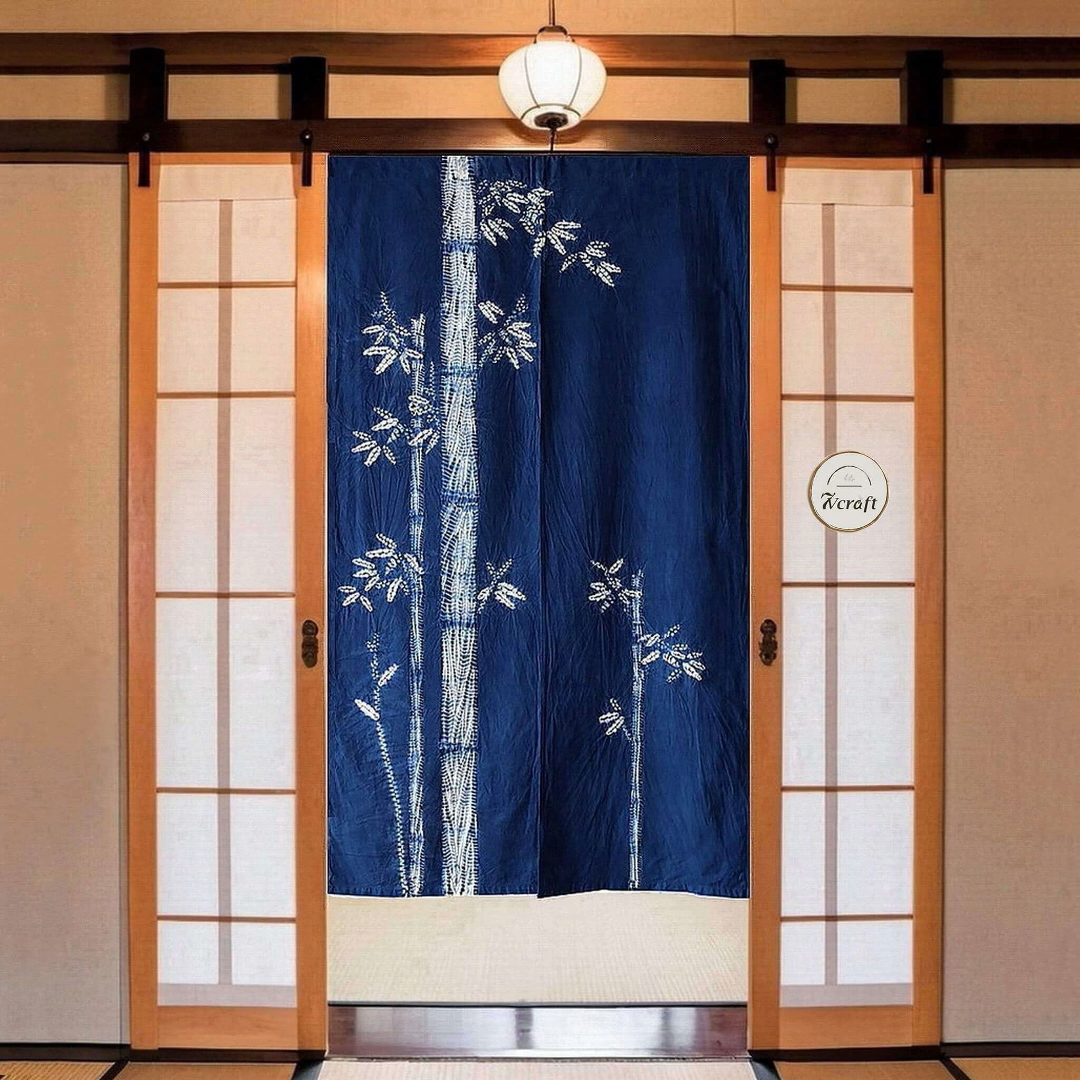 Japanese Maneki Neko (Lucky Cat) Shibori Noren, Tie-Dye Cotton