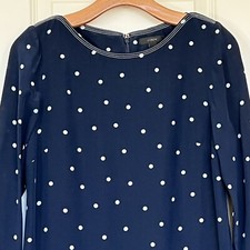 J Crew Silk Dress Womens 2 Navy Blue Polka Dot Shift Career Office Lined Pockets