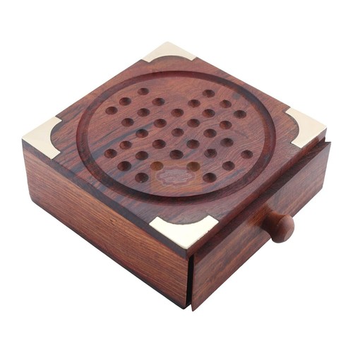 Shriji Crafts Arts Gioco da Tavolo Solitario Indiano in Legno con Palline in Metallo Acciaio Q88