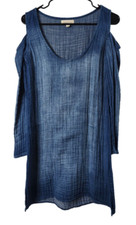 Cloth & Stone Womens XS Chambray Cold Shoulder Dress Long Sleeve Blue Cotton