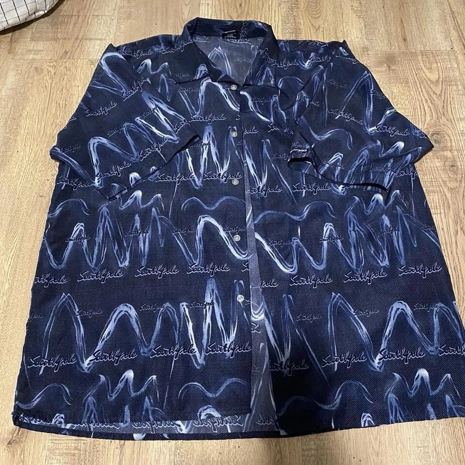 Camisa Hip Hop Años 2000 Azul y Blanco Gráfico Abotonada (Southpole) Foto 2 de 4