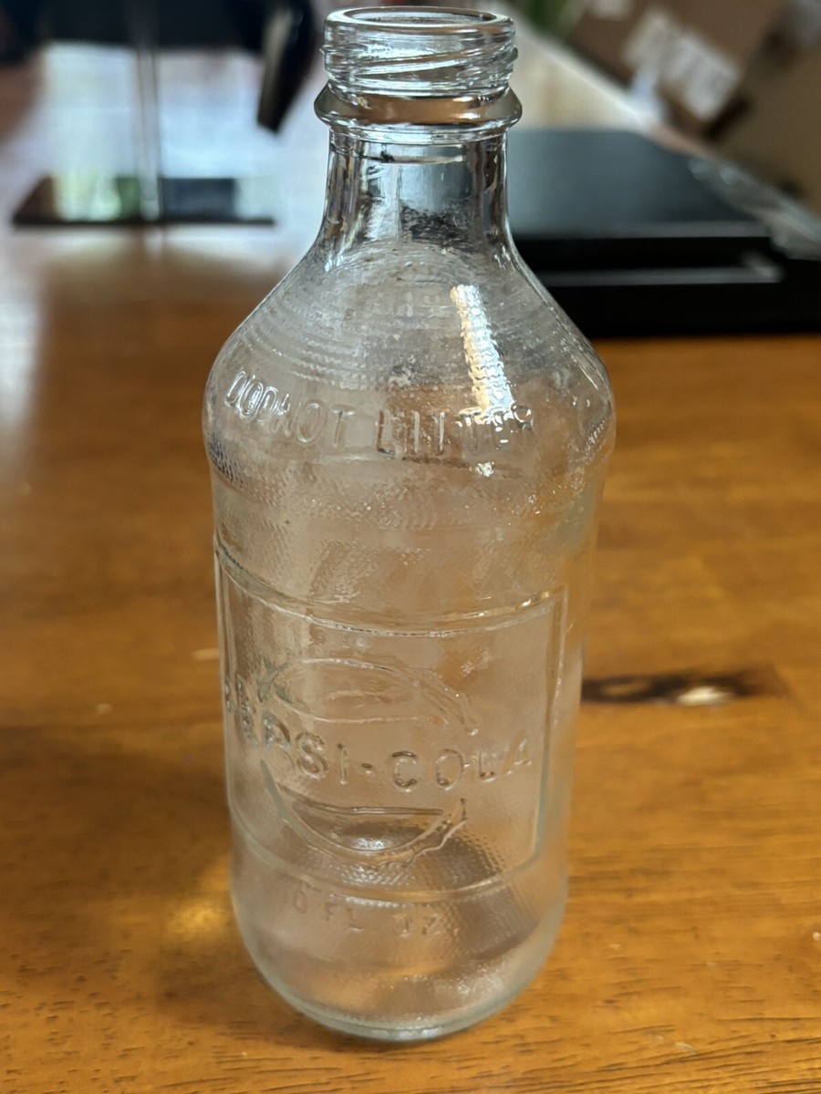 Vintage Pepsi Cola 10 oz Clear Glass Bottle Embossed Square