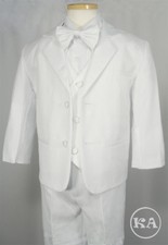NEW White Boys Tuxedo Suit Formal Set sizes S-M-L-XL-2T-3T-4T