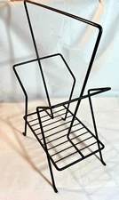 Vtg MCM Black Wire Magazine Rack Retro Stand Vinyl Record Holder Atomic