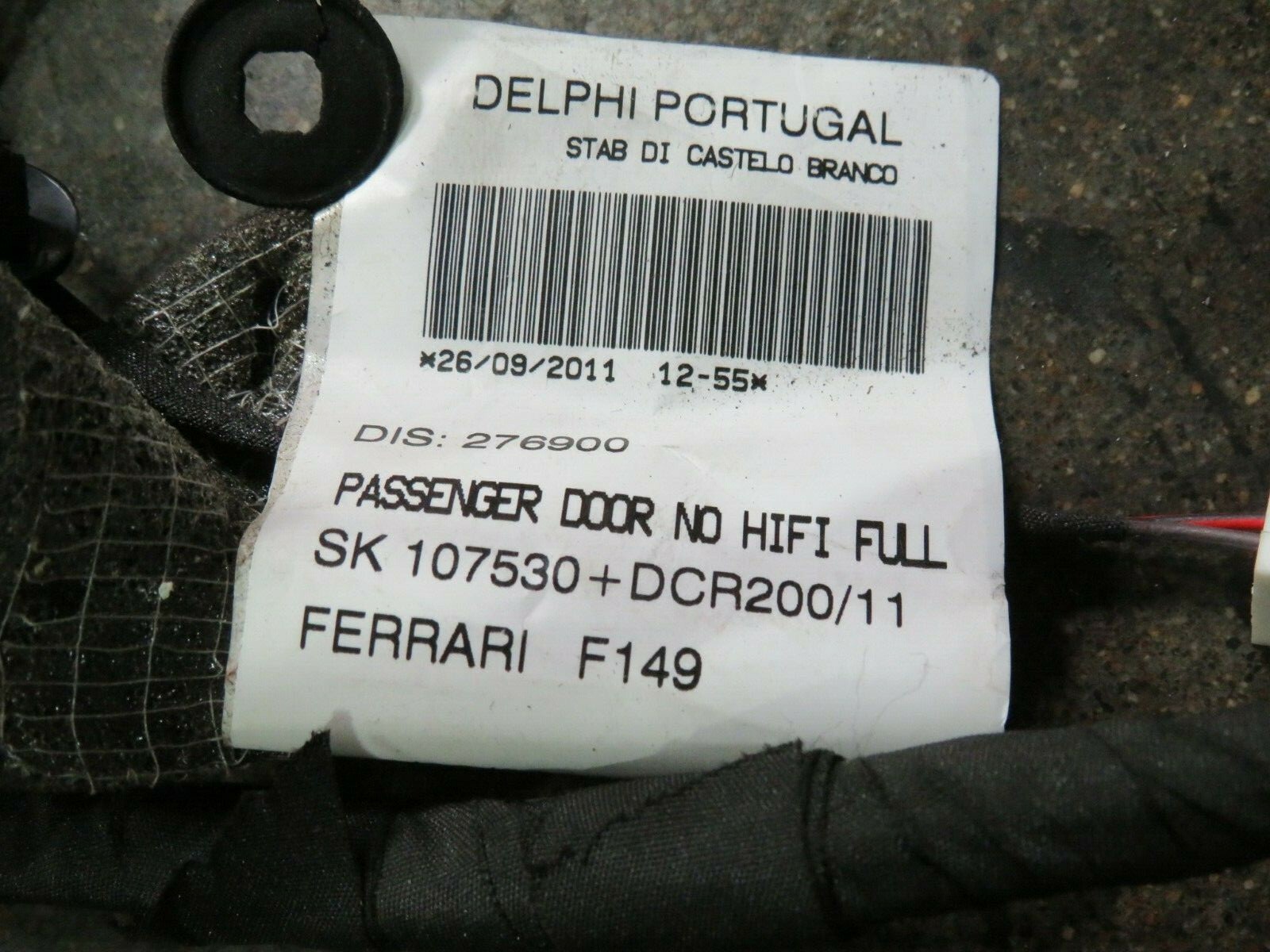 Ferrari California, RH, Right, Side Door Wire Harness Used, P/N 276900