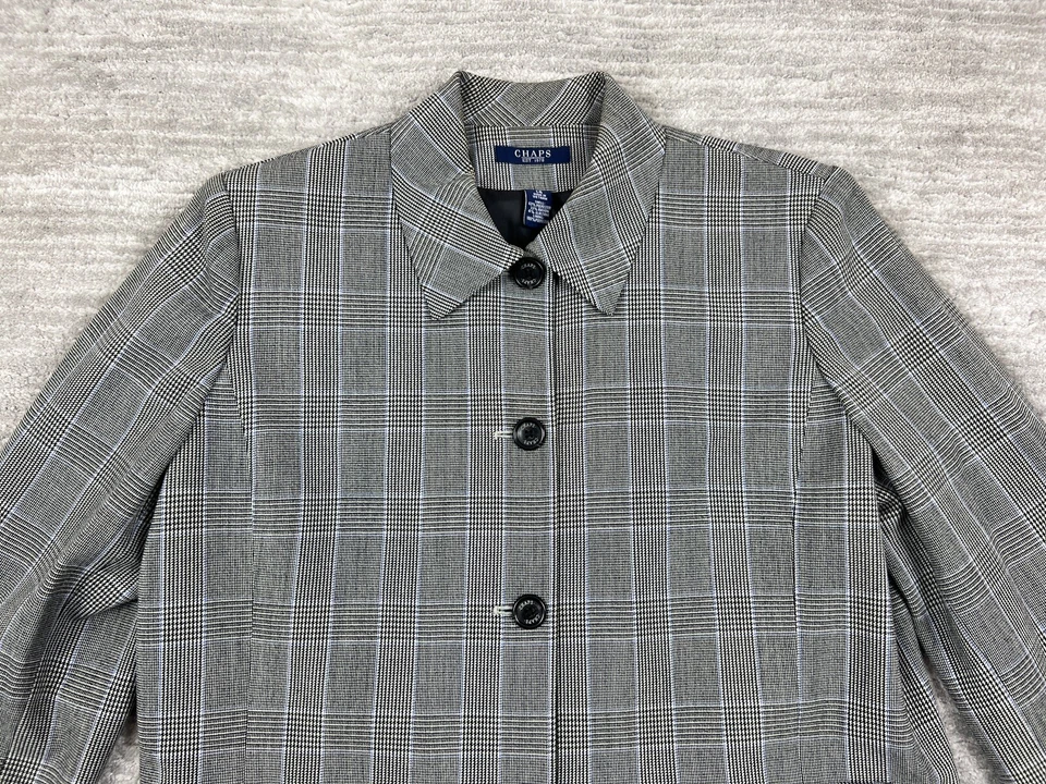 Blazer Chaps Mujer 14 Gris Bolsillos a Cuadros Carrera 4 Botones Foto 2 de 4