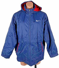 Vtg 90s Nike Grey tag full zip hooded lined Hooded Parka Coat jacket Red blue M