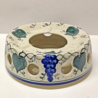 POLISH POTTERY Tea Pot WARMER BASE 7'' Round GRAPES - WR Mark UNIKAT - Signed