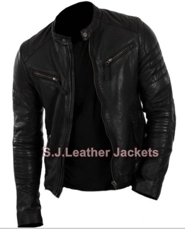 Men's Biker Jacket in Genuine Milled Cow Leather