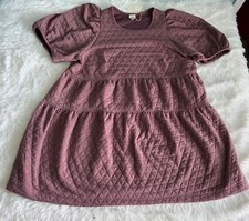 A New Day Quilted Dress Women’s 1X Plus Short Sleeve Stretch Mauve Purple