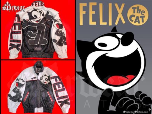 🔥EPIC 80s 90s Vintage FELIX THE CAT Colorblock Racing Leather Bomber Jacket M L - Picture 1 of 12