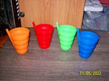 4 - Re-usable Plastic 10 fl oz Sip-A-Cup with Built in Straw Drinking Cups