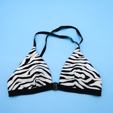 Victorias Secret Medium White Black Zebra Ribbed Lined Triangle Bikini Top Swim