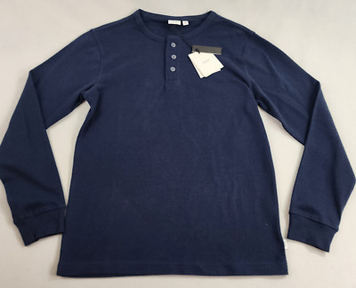Onia Erwachsene Herren Hemd Waffelstrick Henley MTS24-01 Tief Marineblau KLEIN S