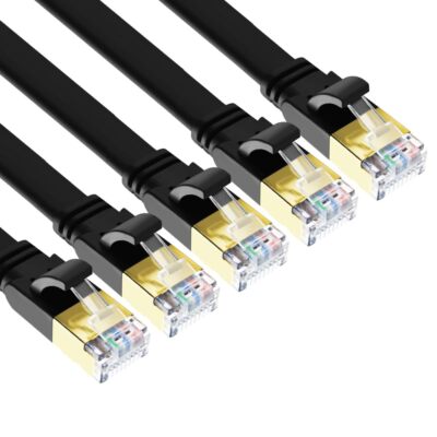 5 Pack 3ft Flat Cat 8 Ethernet Patch Cord 40Gbps 2000MHz SFTP LAN Cable