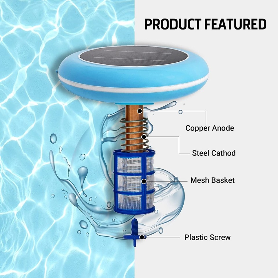 Solar powered Pool Ionizer Kills Algae Reduces Chlorine,Covers up to