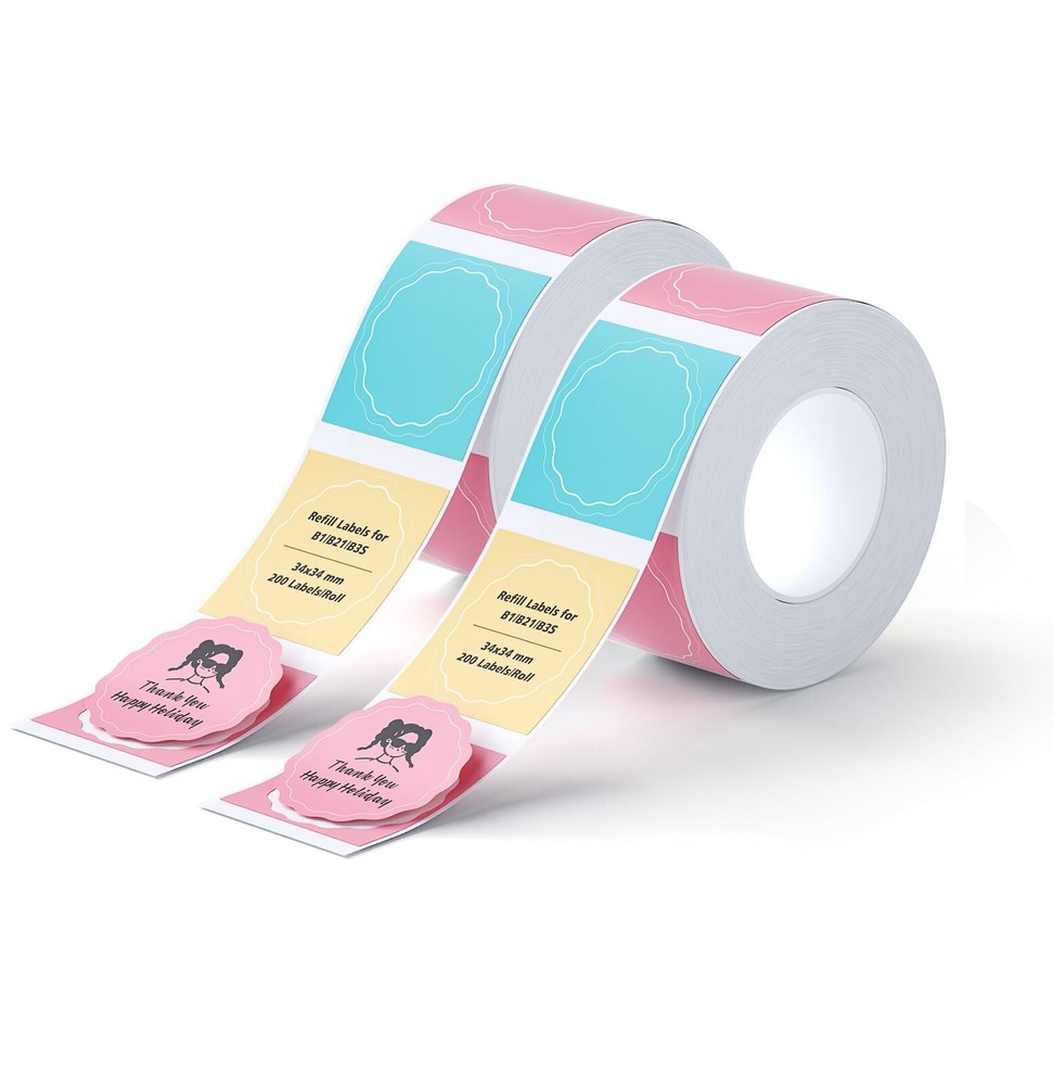 Colorful 34×34 mm Thermal Label Paper 2Packs for B1 Label Maker