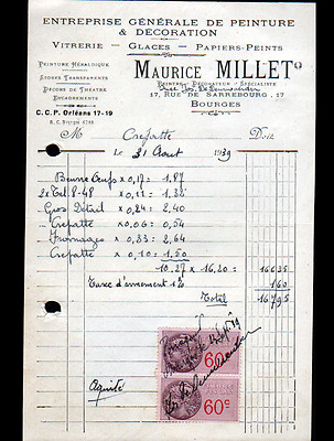 BOURGES (18) VITRES , PEINTURE DECORATION ''Maurice MILLET'' en 1939