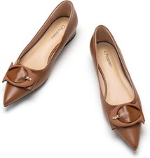 C.Paravano Women's Ballet Pointed Toe Leather Comfortable Slip On Work Flats