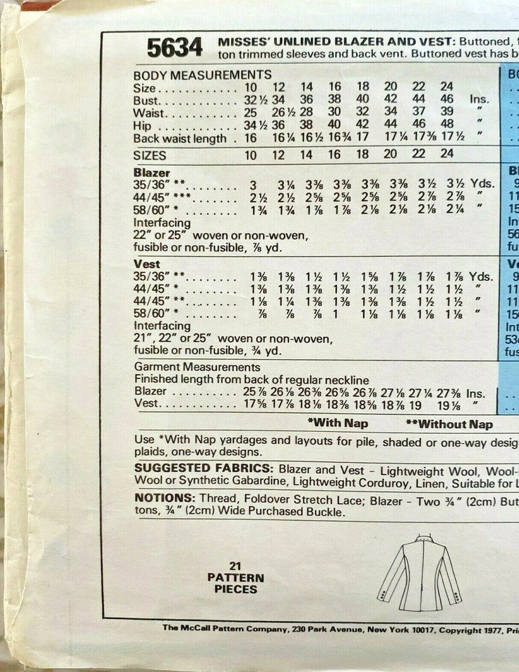 1970's VINTAGE SEWING PATTERN McCALL'S Jacket Vest Misses Size 12 Bust 34 UNCUT - Image 3 of 4