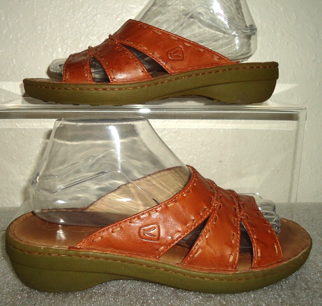 #D KEEN sandali donna marroni in pelle slop on taglia 8 5 39
