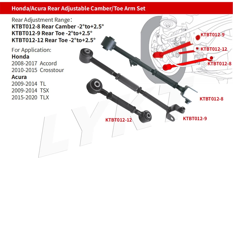 LYKT 6x Rear Camber Control Arm  Kit for Honda Accord、Crosstour&Acura TL、TSX、TLX — 第 2/4 张图片
