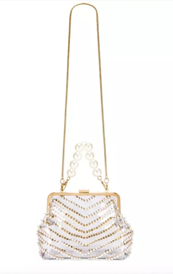 ZAC POSEN METALLIC CLEAR 带蕾丝仿珍珠框架 CLUTCH 十字架 WHIT — 第 3/4 张图片