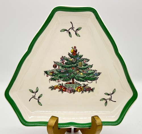 2 SPODE CHRISTMAS TREE TRIANGLE CANDY OR TRINKET DISHES, ENGLAND, EXCELLENT COND - Picture 9 of 14