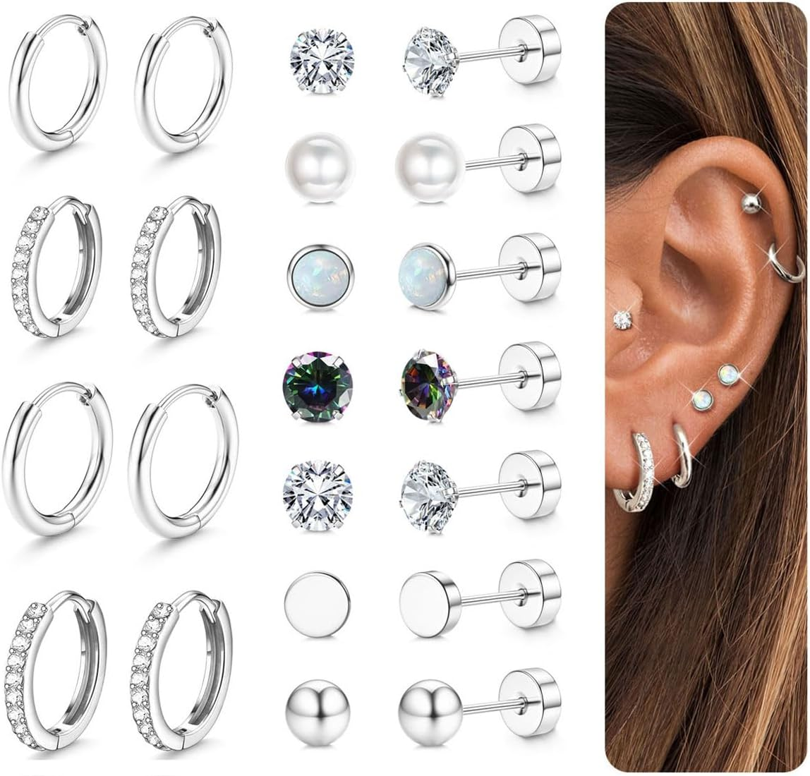 Hypoallergenic Flat Back Stud Hoop Earrings for Women Small Cartilage Earrings