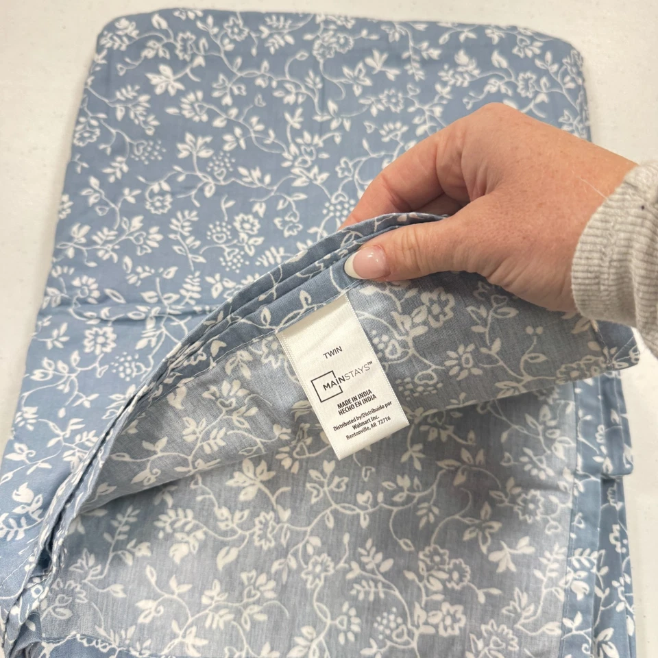 mainstays twin flat sheet blue floral all over vines cotton blend traditional - Image 3 of 4