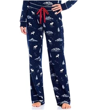 P.J. Salvage Womens Mountains,Moose,Trees Pajama Lounge Pants, Blue, Small