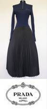 USED PRADA LOGO KNIT PLEATED LONG DRESS 40S GOOD