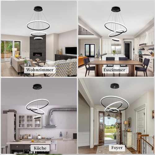Lámpara Colgante LED Moderna Tricolor Ajustable 3 Anillos Lámpara de Techo Dormitorio - Imagen 10 de 11