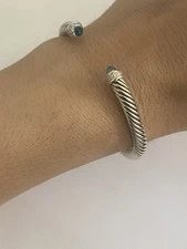 David Yurman 925 SS   Cable Classic Bracelet BLUE TOPAZ  Diamonds SMALL