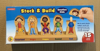 Lakeshore Stack & Build Emotion Kids - 15 Mix & Match Wood Blocks with Stand