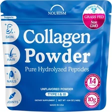 Collagen Peptides Powder for Women & Men Types I & III Grass-Fed Kosher 4.93 Oz