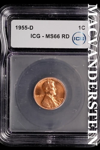 1955-D Lincoln Wheat Cent-ICG MS 66 RD Choice Gem BU No Reserve #SLL1023