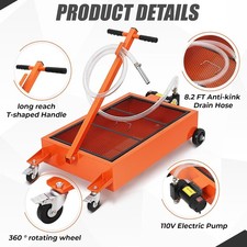 20gal Electric Oil Drain Pan W110v Pump 8.2ft Hose Low Profile Oil Drain Cart