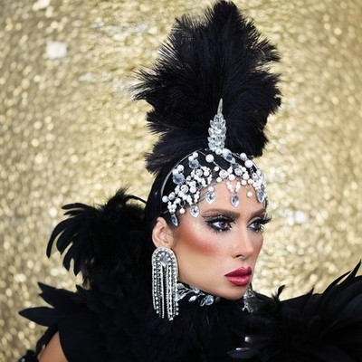 Women Head hoop Chain Rhinestone Feather Crown Luxury Hair Jewel Headwear 08031