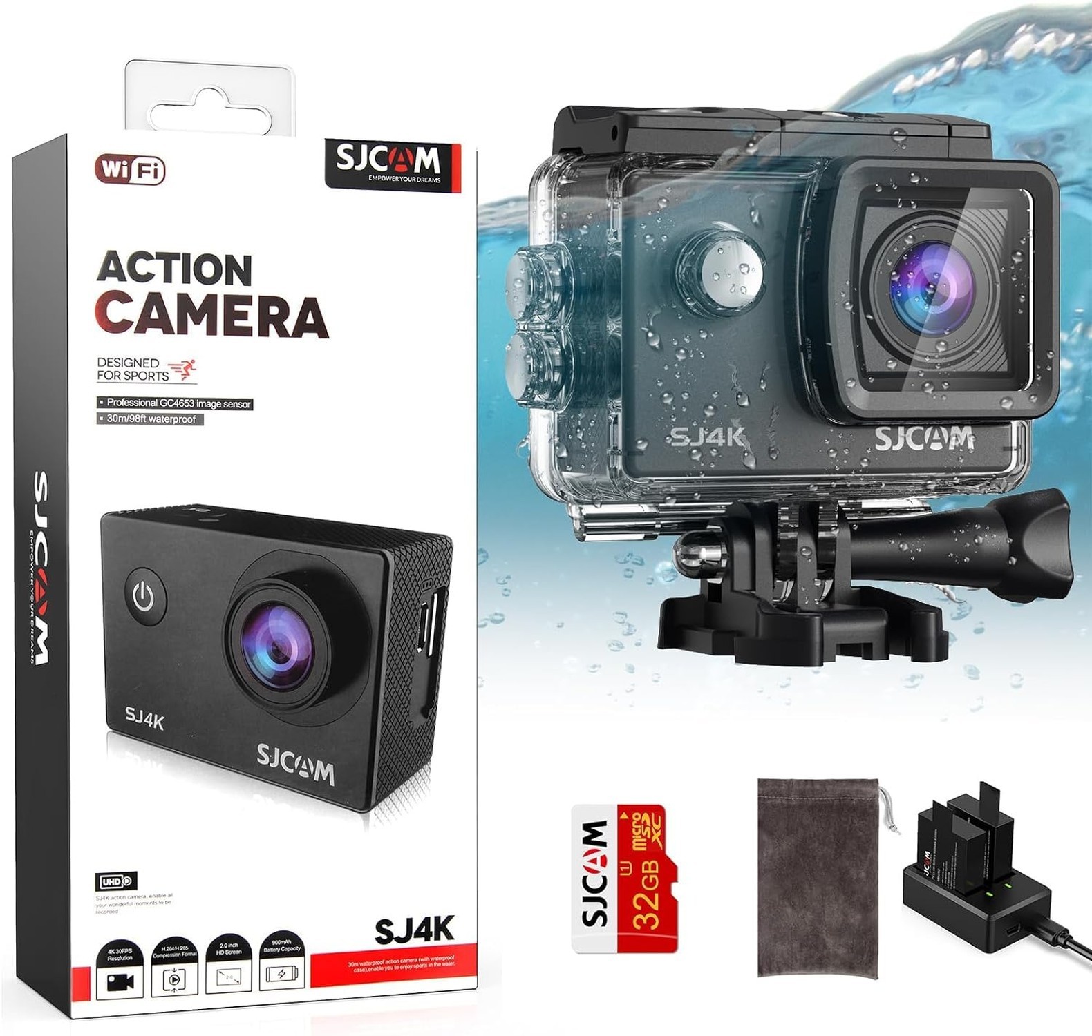 SJCAM SJ4000 Pro-Grade 4K Action Camera, 40MP 3-Axis EIS Stabilization Motorc...