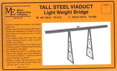 Micro Engineering ~ HO Scale ~ Tall Steel Viaduct 150' With Bents ~ Kit ~ 75-513