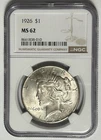 1926 S PEACE DOLLAR NGC MS 62