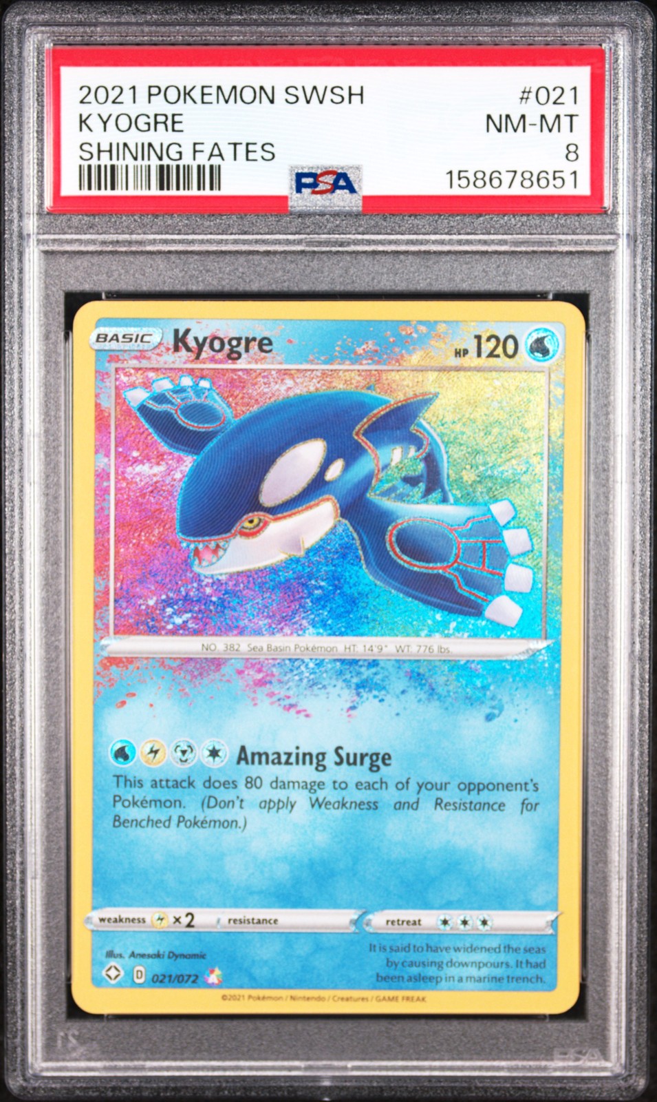 2021 POKEMON SWORD & SHIELD SHINING FATES #021 KYOGRE PSA 8