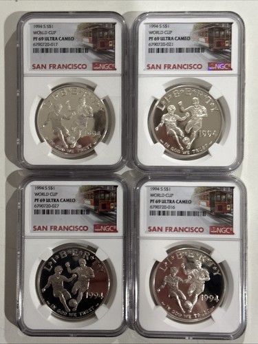 1994 S S$1 PF69 ULTRA CAMEO WRLD CUP (4 TOTAL) - Picture 1 of 10