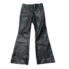 Zara Black Faux Leather Pants Flare Leg Girls 7 Side Zipper