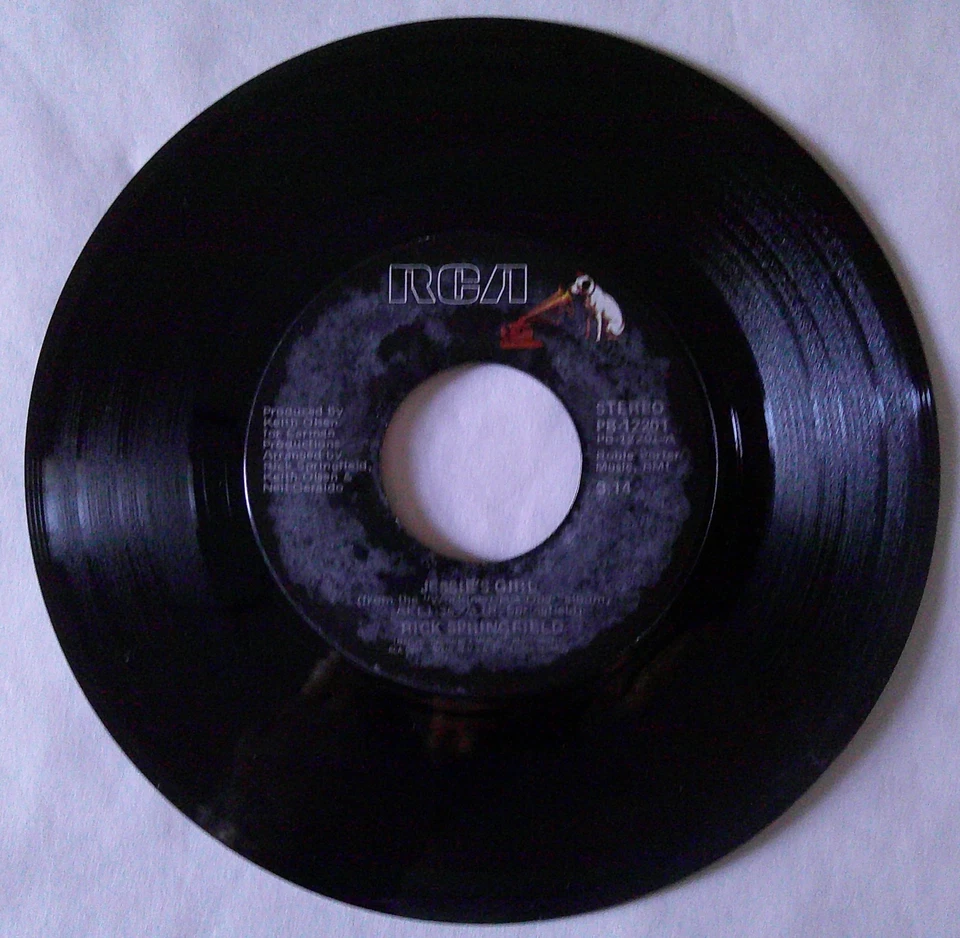 RICK SPRINGFIELD Jessie's Girl / Carry Me Away 1981 45 RPM Record - TESTED - Image 4 of 4