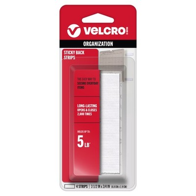Klettband (R) Marke selbstklebendes Rückenband 0,75 Zoll x 3,5 Zoll 4/Pkg - weiß - 90076
