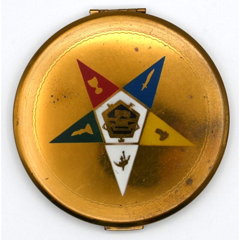 Vintage Dorset Fifth Avenue Compact 1950s Brass Enamel Eastern Star Fraternal